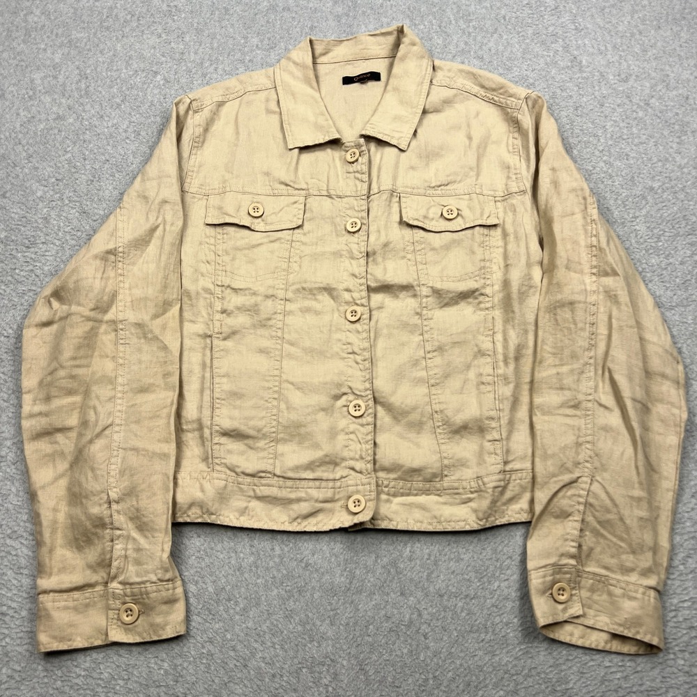 Quince Trucker Jacket Womens XL Driftwood 100% European Linen Button Up KDW01